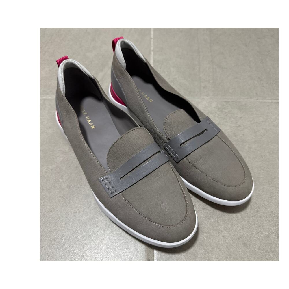 COLE HAAN Women's Gray Lady Essex Almond Toe Slip On Loafers Sz 9.5